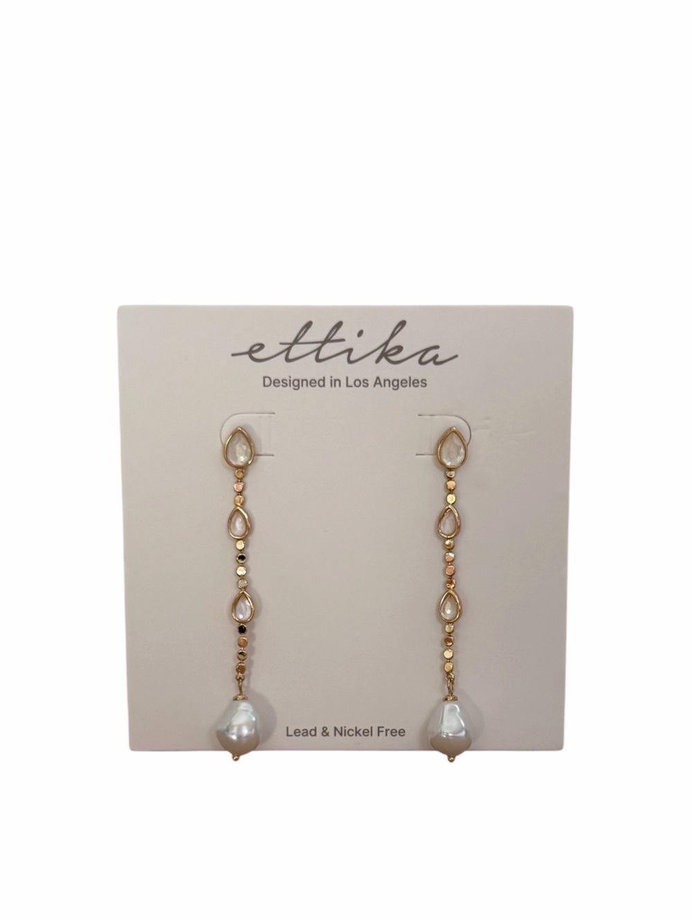 NWT ettika Gold Pearl Drop Linear Earrings - White Pearls